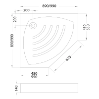 Душевой поддон трапеция Veconi 1000x1000x140 TZ03-100T-01-19C1