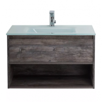 База под керамическую раковину подвесная с одним выкатным ящиком и одной открытой полкой KRAFT-800-1C-SO-RGB Rovere Galifax Bianco BELBAGNO