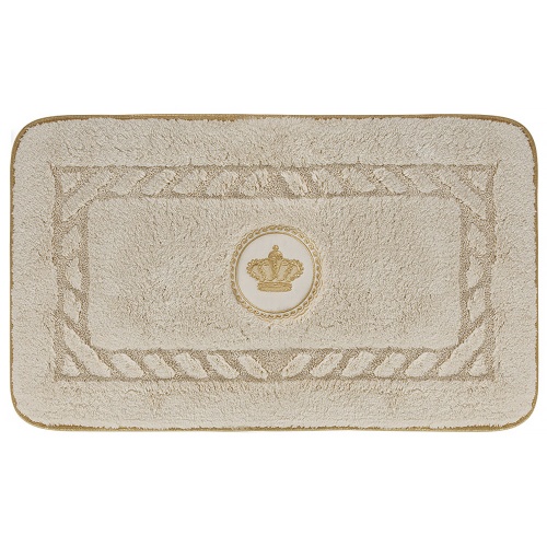 Коврик д/ванной комнаты 60х100 см., вышивка логотип КОРОНА, кремовый, окантовка золото